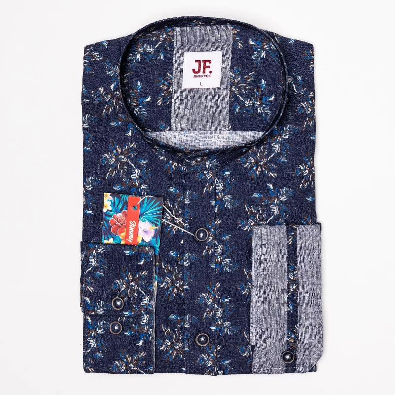 JF505 JIMMY FOX Cat Palm Print Tailored Fit Long Sleeve Shirt