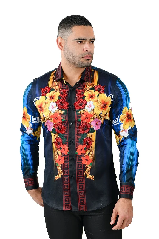 Greca Hibiscus Rhinestone Long Sleeve Shirt