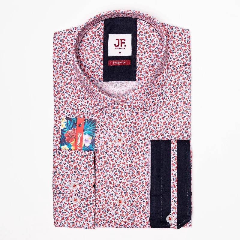 JF523 JIMMY FOX Mini Poppy Floral Print Tailored Fit Long Sleeve Shirt