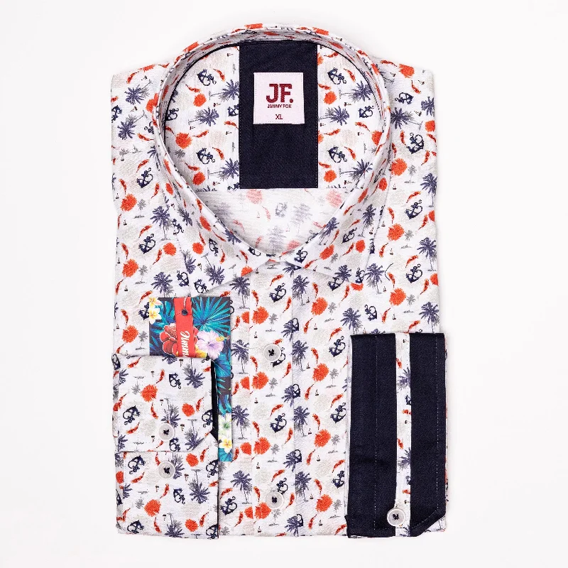 JF552 JIMMY FOX Palm Print Tailored Fit Long Sleeve Shirt