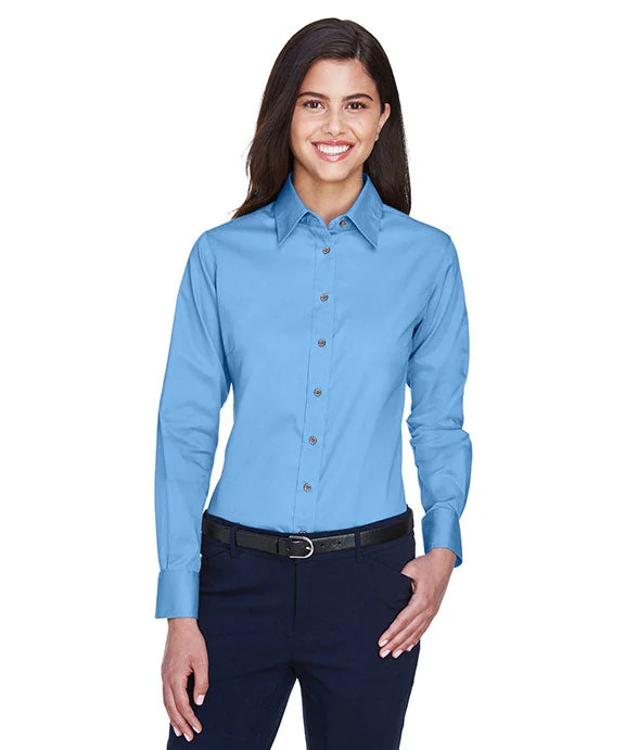 M500W - Harriton Ladies Easy Blend™ Long-Sleeve Twill Shirt with Stain-Release | Light College Blue