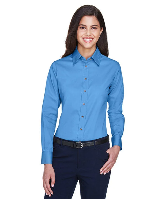 M500W - Harriton Ladies Easy Blend™ Long-Sleeve Twill Shirt with Stain-Release | Nautical Blue