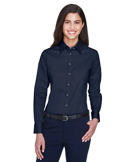 M500W - Harriton Ladies Easy Blend™ Long-Sleeve Twill Shirt with Stain-Release | Navy