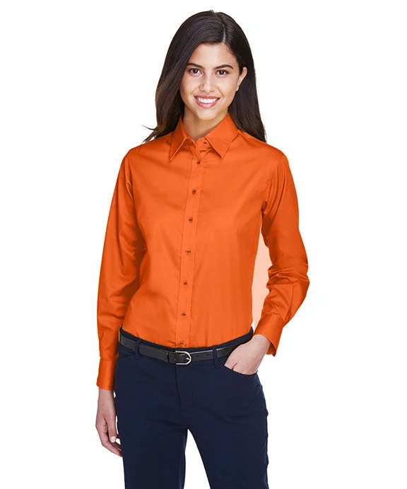 M500W - Harriton Ladies Easy Blend™ Long-Sleeve Twill Shirt with Stain-Release | Team Orange