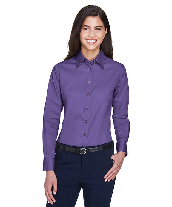 M500W - Harriton Ladies Easy Blend™ Long-Sleeve Twill Shirt with Stain-Release | Team Purple