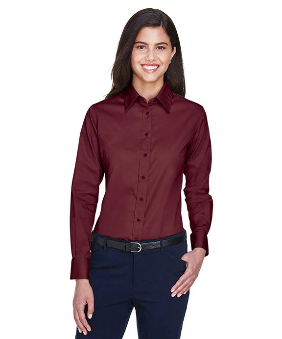 M500W - Harriton Ladies Easy Blend™ Long-Sleeve Twill Shirt with Stain-Release | Wine