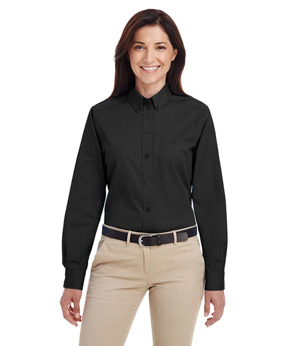 M581W - Harriton Ladies Foundation 100% Cotton Long-Sleeve Twill Shirt with Teflon™ | Black