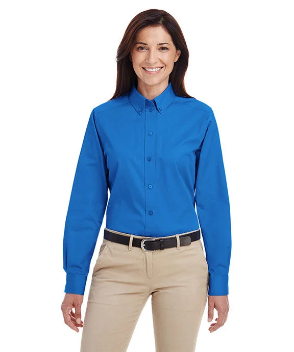 M581W - Harriton Ladies Foundation 100% Cotton Long-Sleeve Twill Shirt with Teflon™