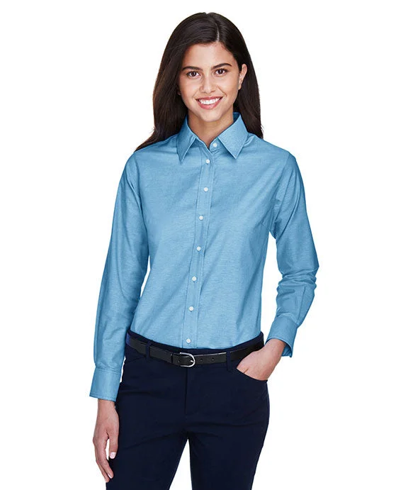 M600W - Harriton Ladies Long-Sleeve Oxford with Stain-Release | Light Blue