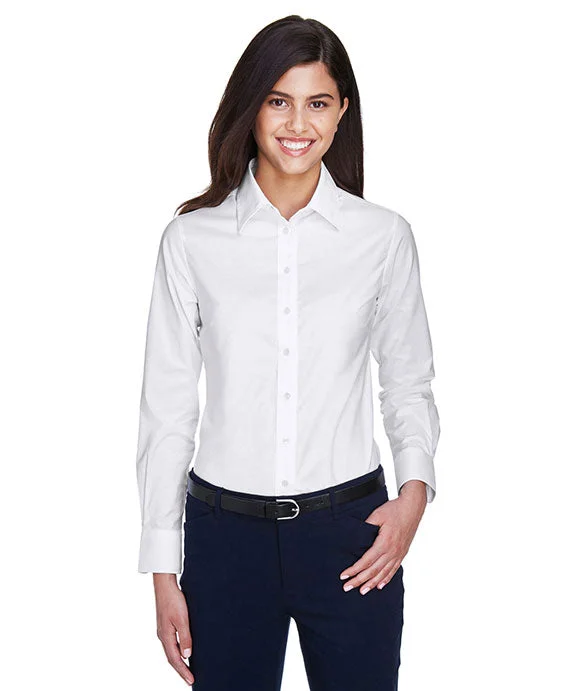 M600W - Harriton Ladies Long-Sleeve Oxford with Stain-Release | White