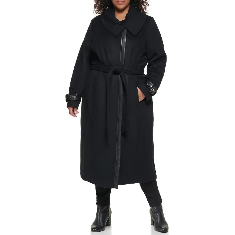 Plus Womens Wool Blend Belted Wrap Coat