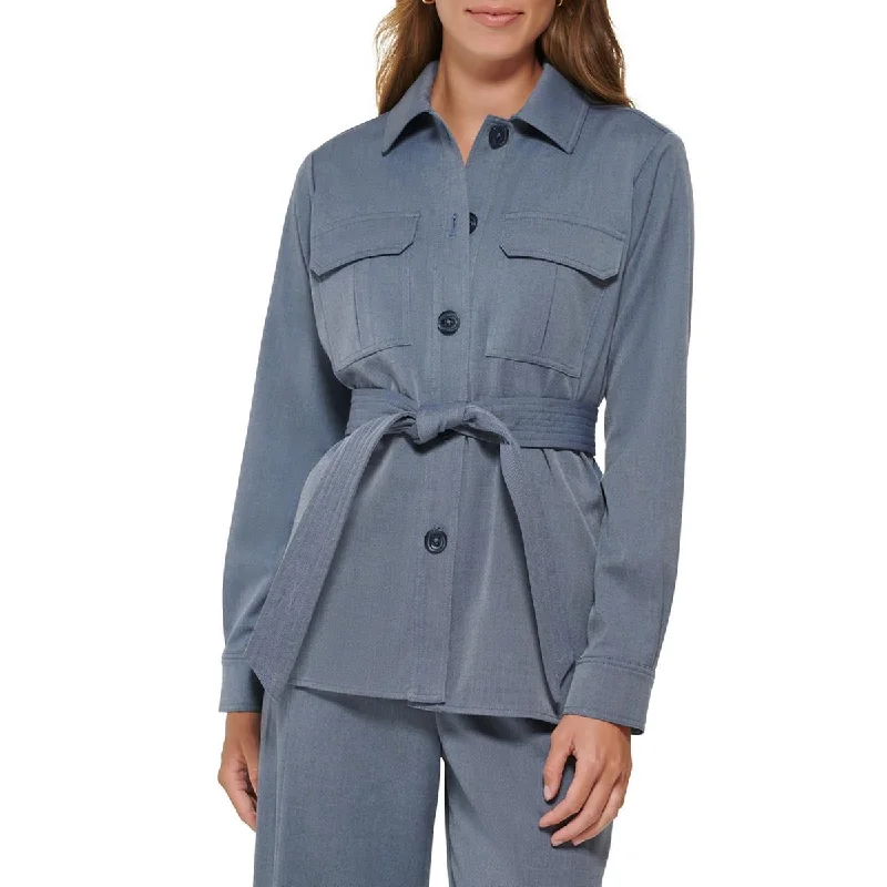 Plus Womens Belted Layering Shirt Jacket