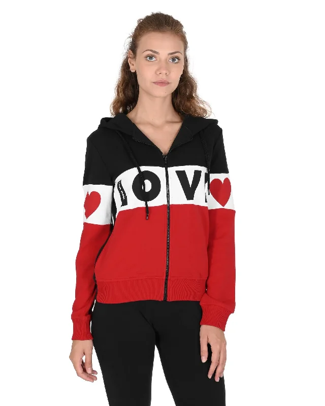 Love Moschino  Women's Red Love Printed Zip-Up Hoodie