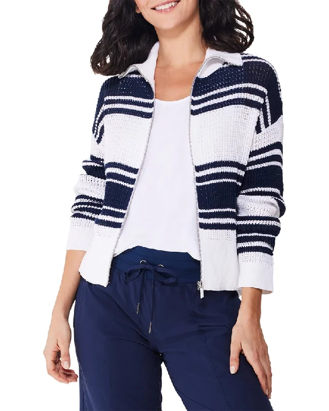 Nic+Zoe Mixed Stripe Zip Front Sweater Jacket