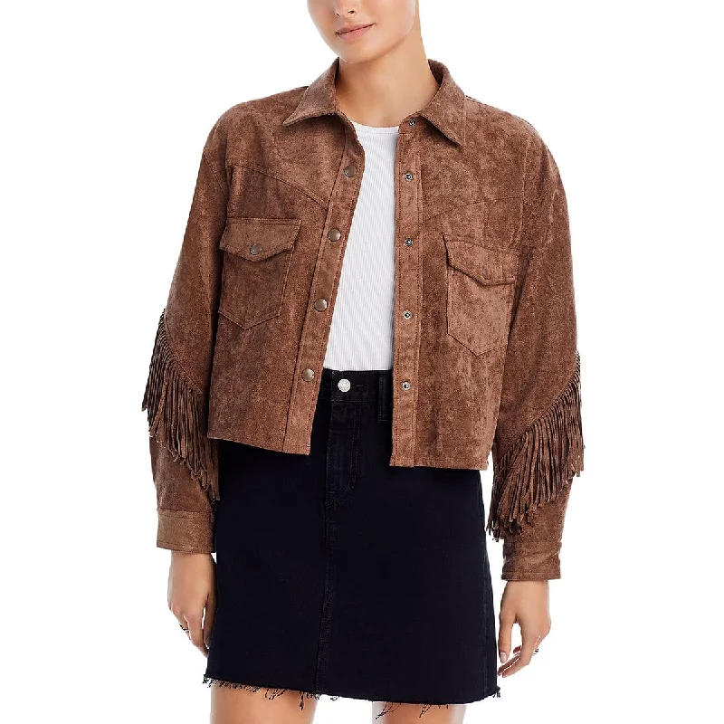 [BLANKNYC] Womens Faux Suede Fringe Shirt Jacket