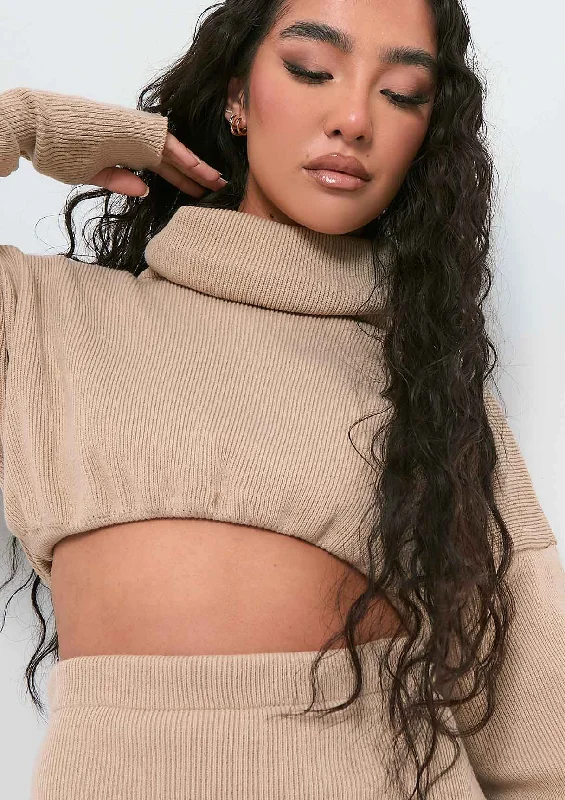 Brylee Beige Cropped Knitted Jumper Co-ord