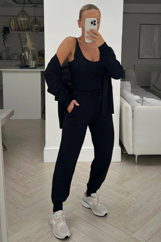 Chloe black 3 piece knitted cardigan loungewear set