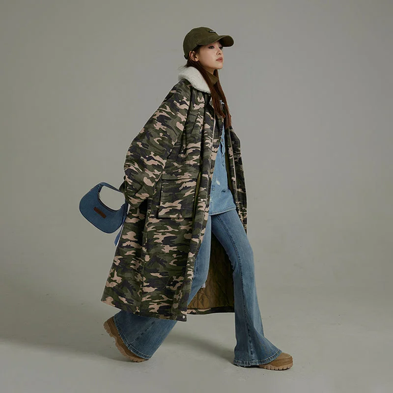 Camo Loose Fit Dumble Collar Coat