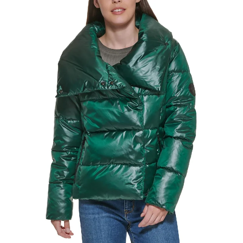 DKNY Jeans Womens Quilted Gloss Puffer Jacket