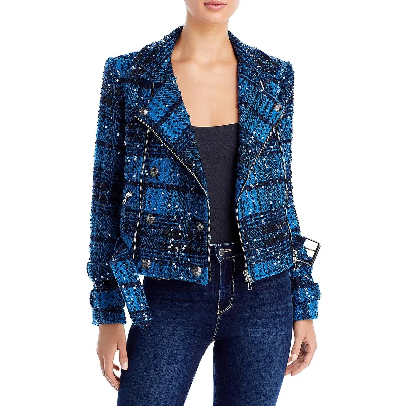 L'Agence Womens Billie Tweed Double-Breasted Motorcycle Jacket