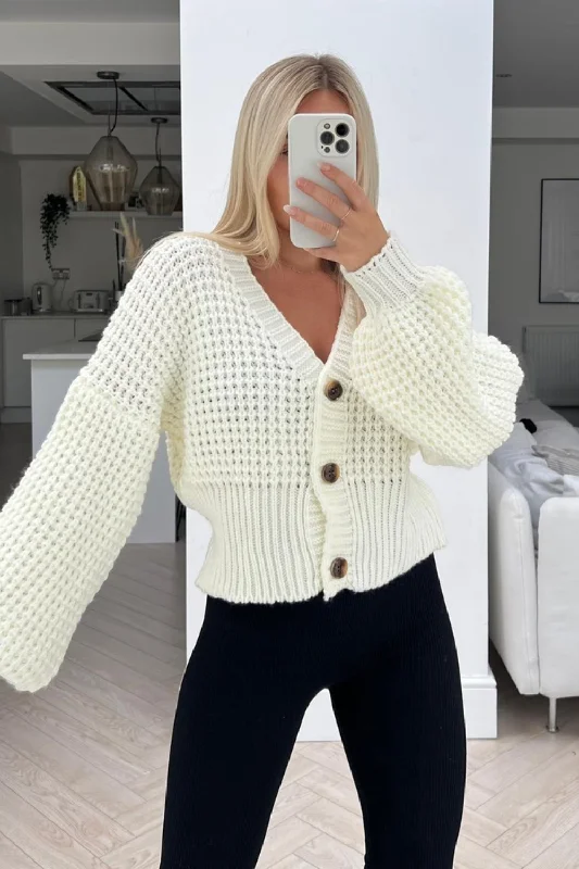 Lula cream button up short knitted cardigan