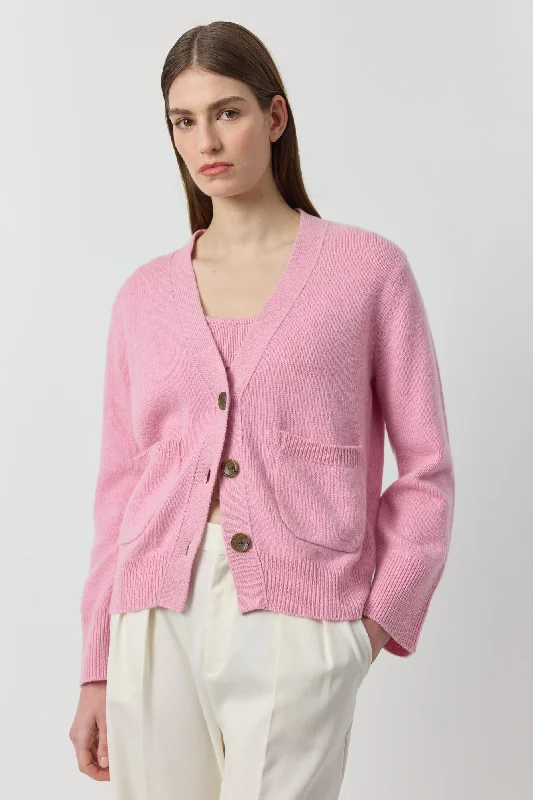 Luxe Cashmere Cardigan with Pockets - Pink Melange