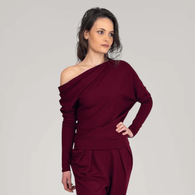 One-Shoulder Fine French Terry Sweater | Tourmaline