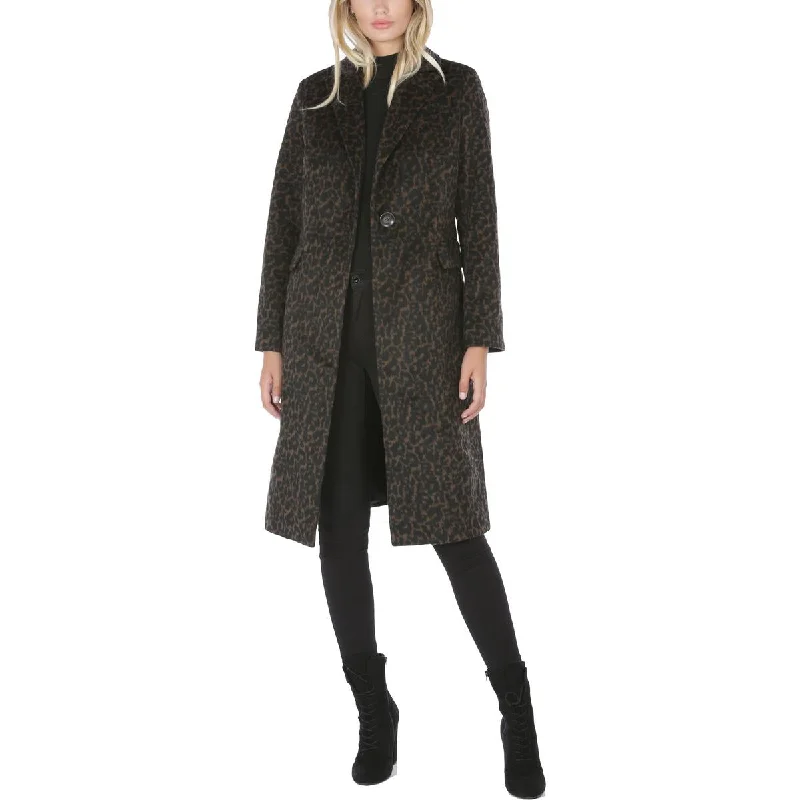 Tahari Women's Leopard Print Mid-Length Wool Blend Midi Coat