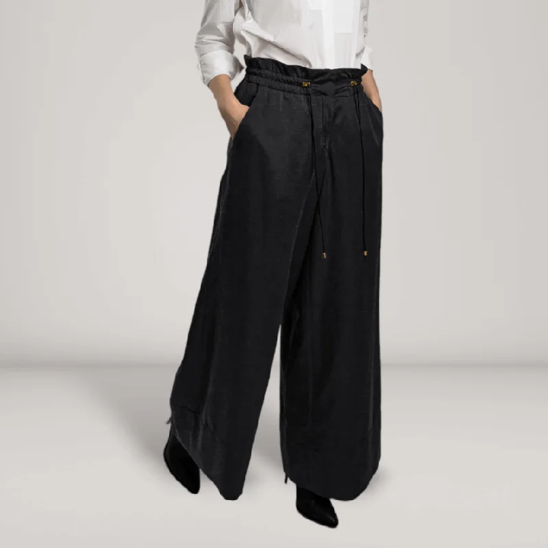 Vegan Silk Wide-Leg Pants - Linen & Cupro | Black