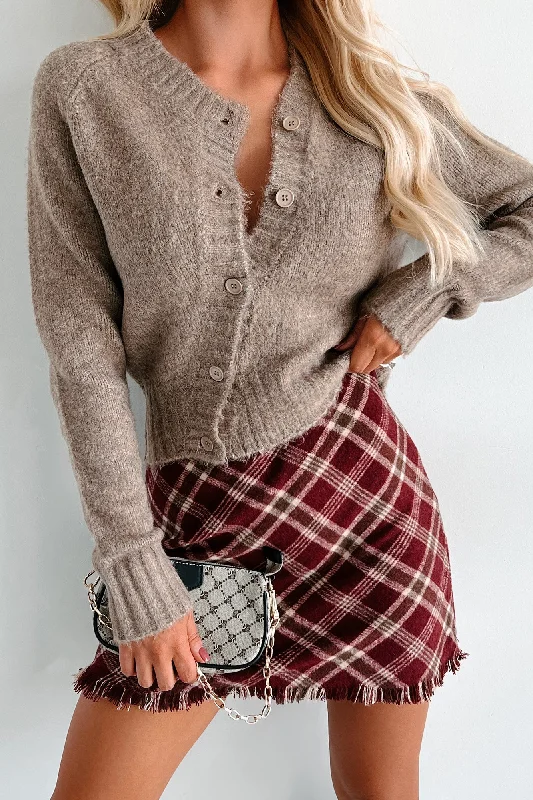 Warmth & Wonder Asymmetrical Button Up Cardigan (Taupe)