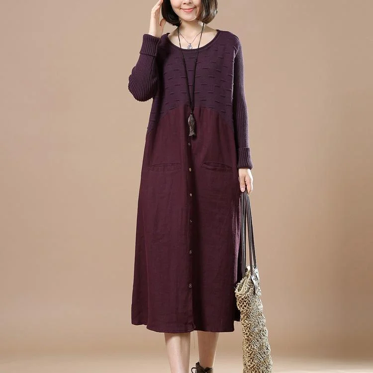 new purple split knit sweaters long maxi dress