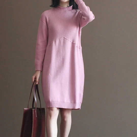 2024 winter pink rabbit woolen blended sweater dresses loose vintage knit dress