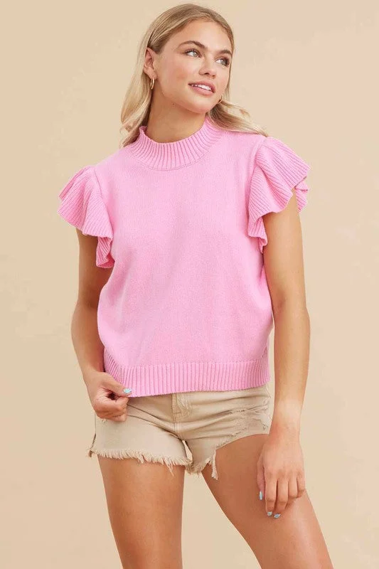 Solid Knit Top with Ruffle