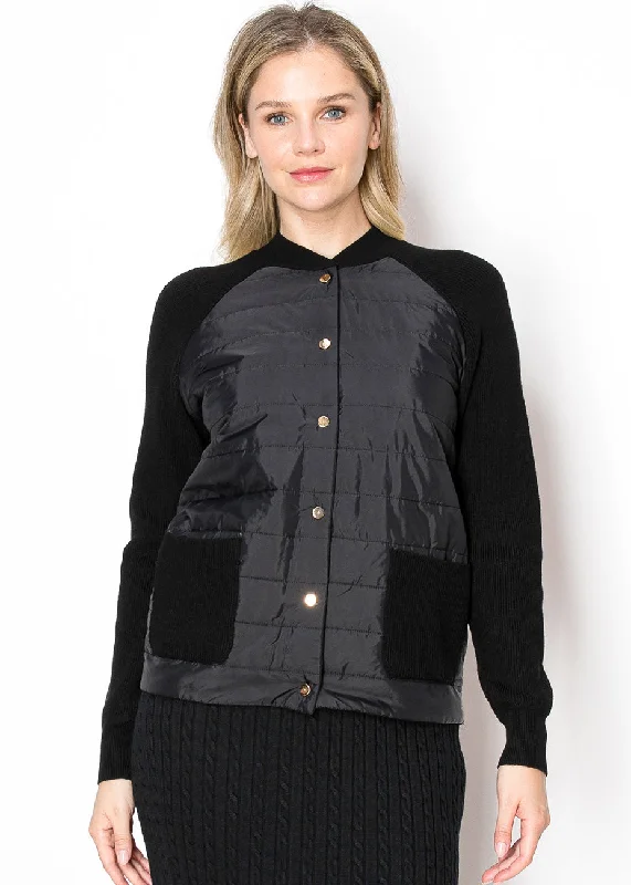 Black Quilted Button-Front Cardigan