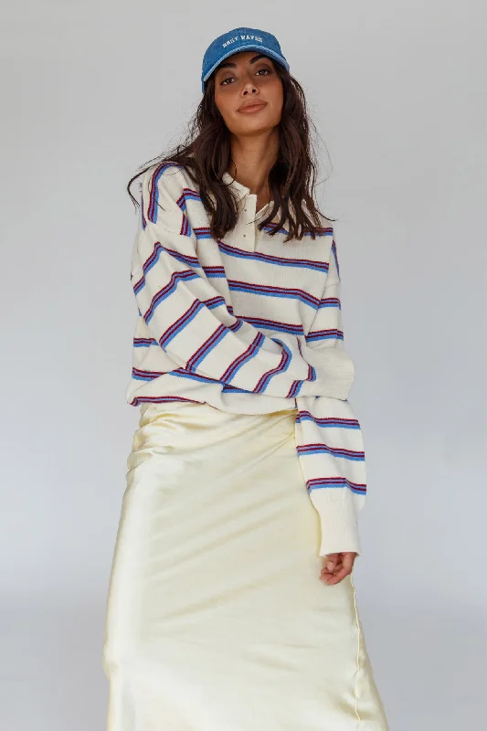 Boston Collared Knit Sweater Striped White