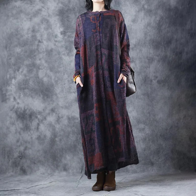 Comfy Sweater dress outfit Women Knitted Printing Split Pleated Spring Maxi Dress