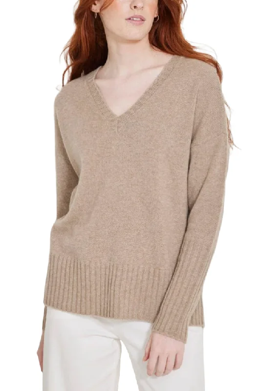 Ella Latte Cashmere V Neck