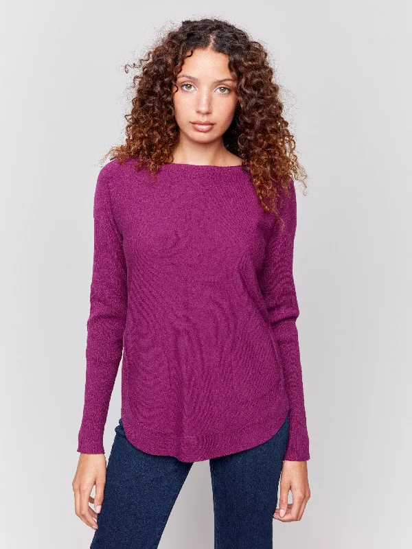 Knit Sweater with Back Detail Lace-Up - Mulberry