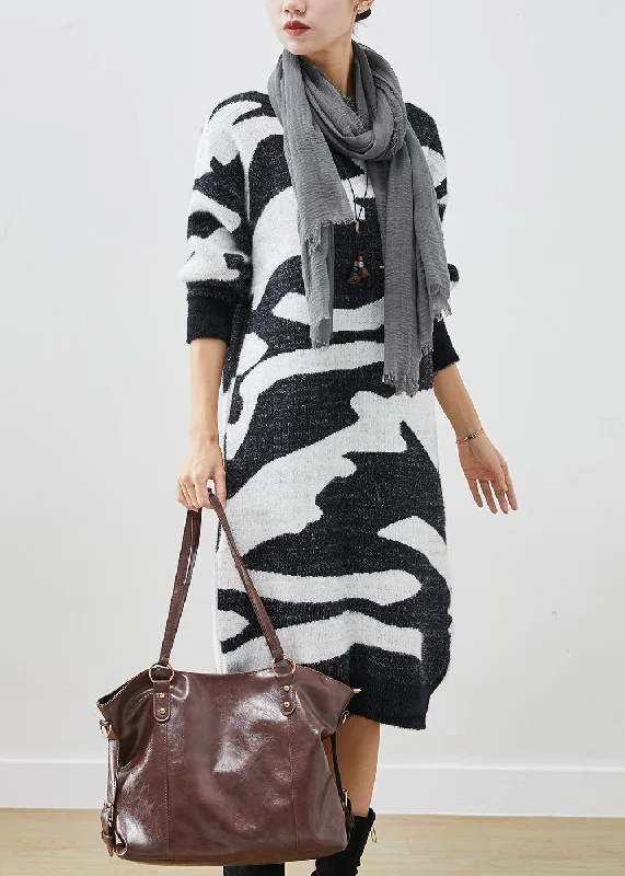 Modern Colorblock Oversized Print Knitted Dress Winter