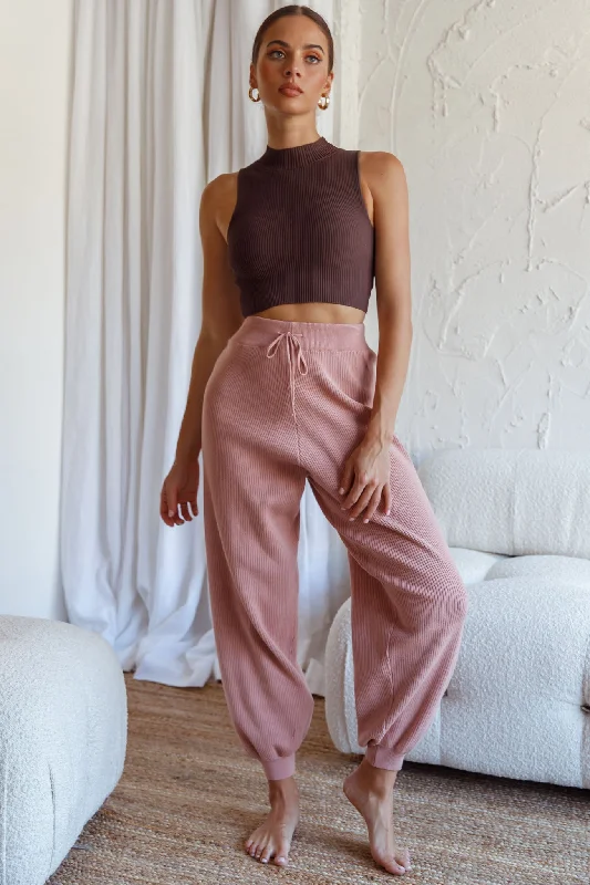 New Soul Drawstring Ribbed Knit Jogger Pants Blush