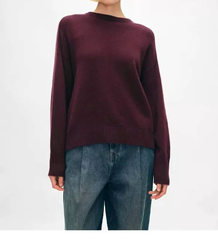 Saddle Sleeve Crewneck Sweater In Sangria