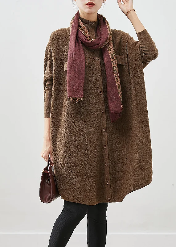 Style Coffee High Neck Oversized Knit Dress Fall