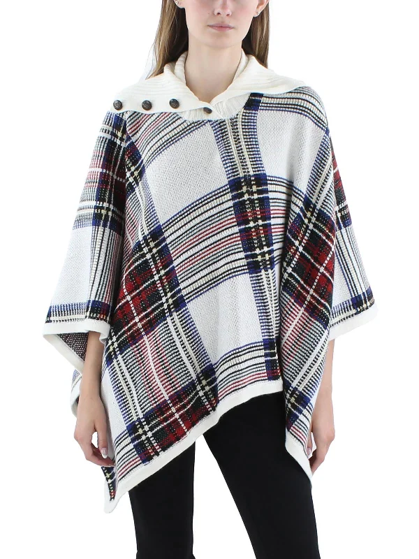 Womens Plaid Viscose Poncho Sweater