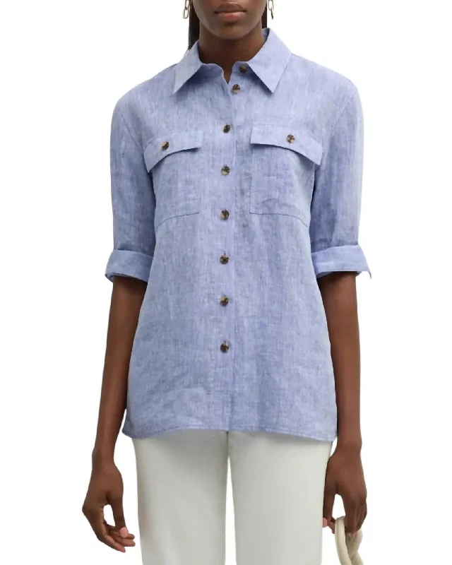 Ezra Shirt Jacket In Lapis Blue Melange