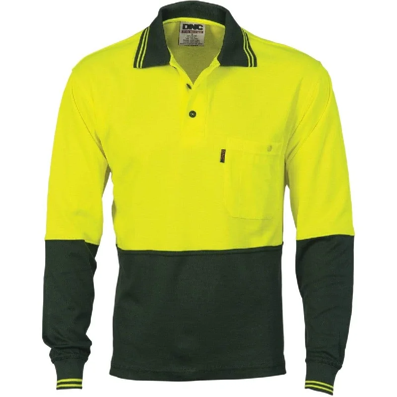 Dnc Workwear Cotton Back Hi-vis Two-tone Fluoro Long Sleeve Polo - 3816