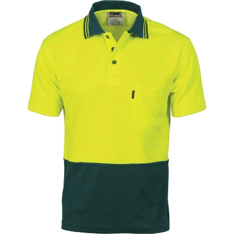 Dnc Workwear Cotton Back Hi-vis Two-tone Fluoro Short Sleeve Polo - 3814