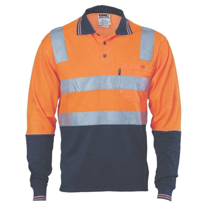 Dnc Workwear Cotton Back Hi-vis Two-tone Long Sleeve Polo Shirt With Csr Reflective Tape - 3818