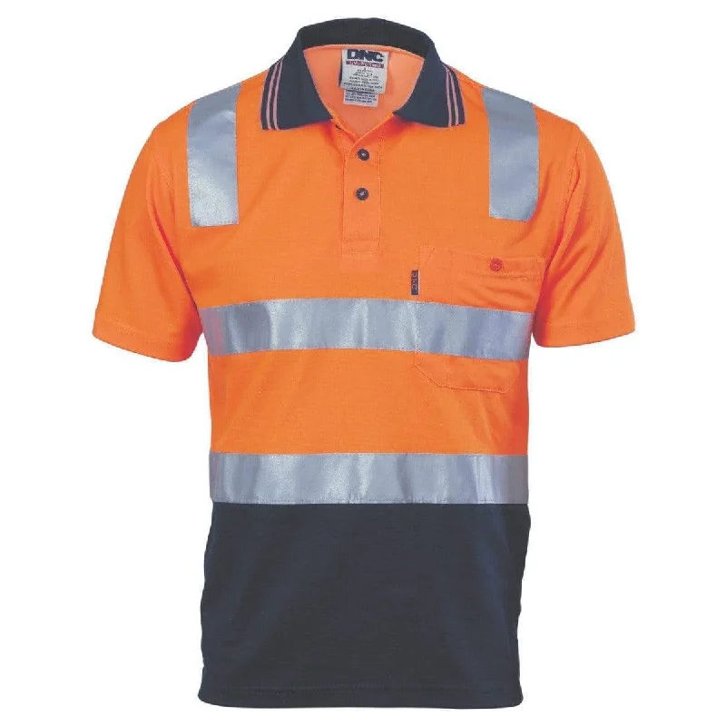 Dnc Workwear Cotton Back Hi-vis Two-tone Short Sleeve Polo Shirt With Csr Reflective Tape - 3817