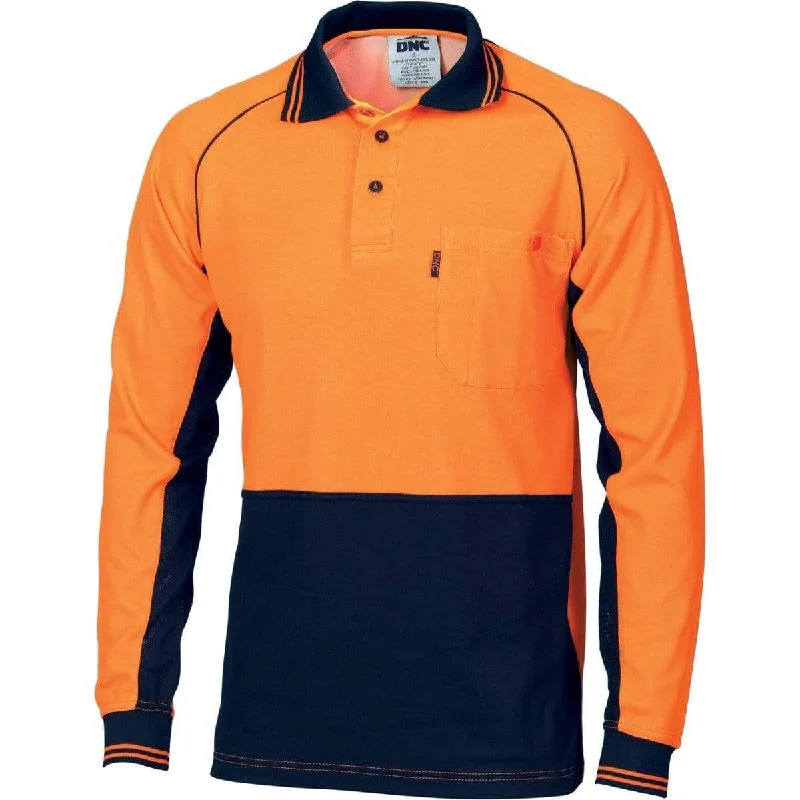 Dnc Workwear Hi-vis Cotton Backed Cool-breeze Contrast Long Sleeve Polo - 3720