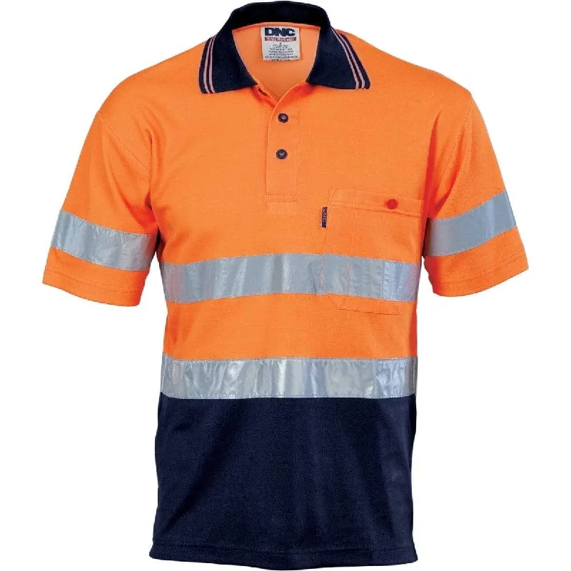 Dnc Workwear Hi-vis Two-tone Cotton Back Short Sleeve Polo With Generic Reflective Tape - 3717